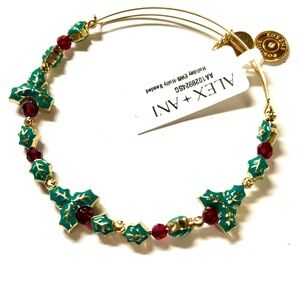 Alex and Ani Gold Holly and Red Bead Holiday Bangle Bracelet